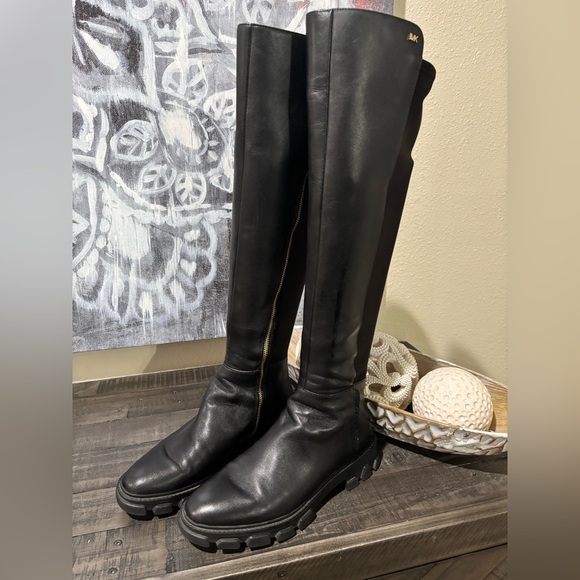 MICHAEL KORS BLACK LEATHER RIDLEY OVER THE KNEE BOOTS SZ 8 - Picture 3 of 15